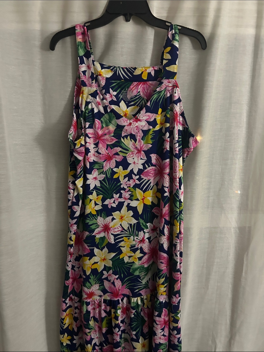 Cuddl Duds Navy Maxi Dress with Pink & Yellow Floral Print